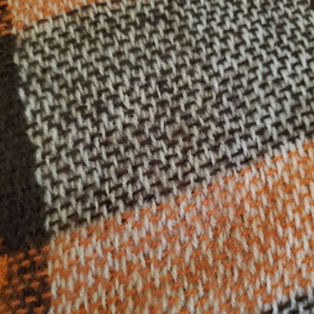 Tartan Plaid Blanket‎ Scarf Shawl Wrap Orange Ivory Dark Brown Cozy Cottagecore